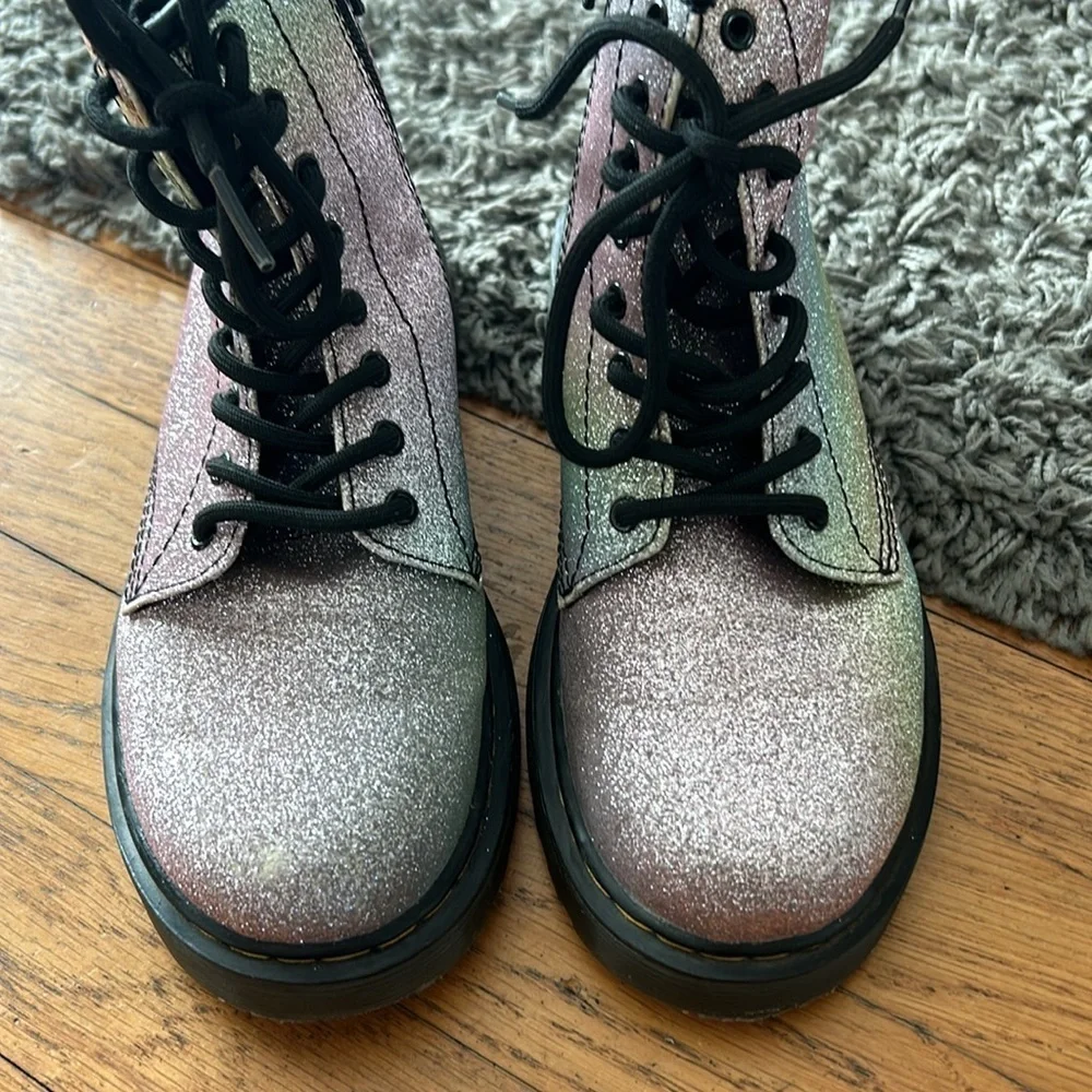Dr Doc Martens Pascal Rainbow Multicolor Glitter Combat Lace Up Boots Size 3